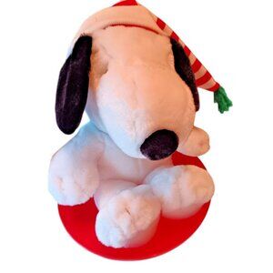 Peanuts Snoopy Plush Red Dog Bowl Snow Sled Nightcap Hallmark Winte Decor